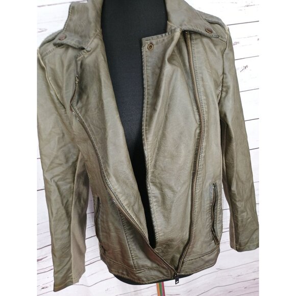 Sebby Collection Olive Faux‎ Leather Moto Biker Jacket Medium - Picture 8 of 12